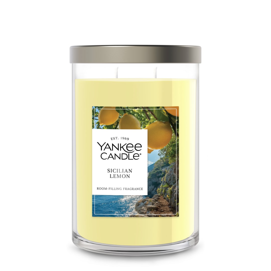 Yankee Candle® Large Tumbler Scented Candle with up to 80 Hour Burn Time, Premium Plant Wax Blend for Consistent Burn, 20 oz Tumbler Candle with Room Filling Fragrance, Sicilian Lemon