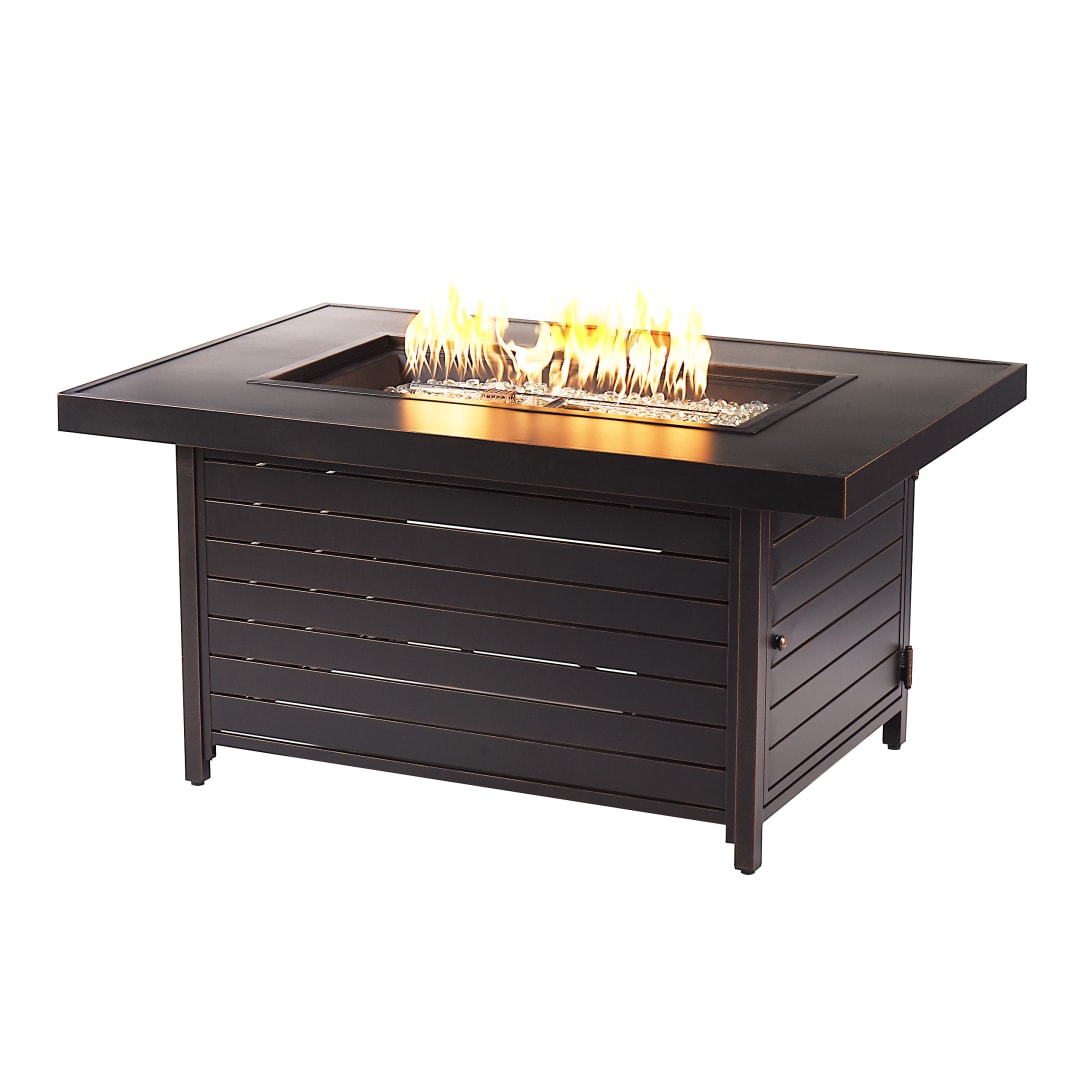 Rectangular 48 in. x 36 in. Aluminum Propane Fire Pit Table, Glass Beads, Two Covers, Lid, 55,000 BTUs in Copper Finish
