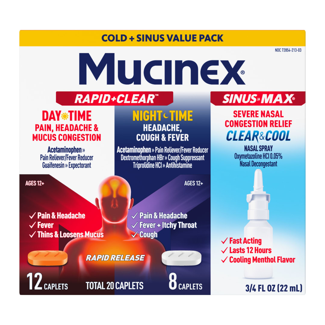 MUCINEX® Rapid Clear® Day Night Caplet 20 ct. + Clear & Cool Nasal Spray .75 oz. Combo 12/1 ct.