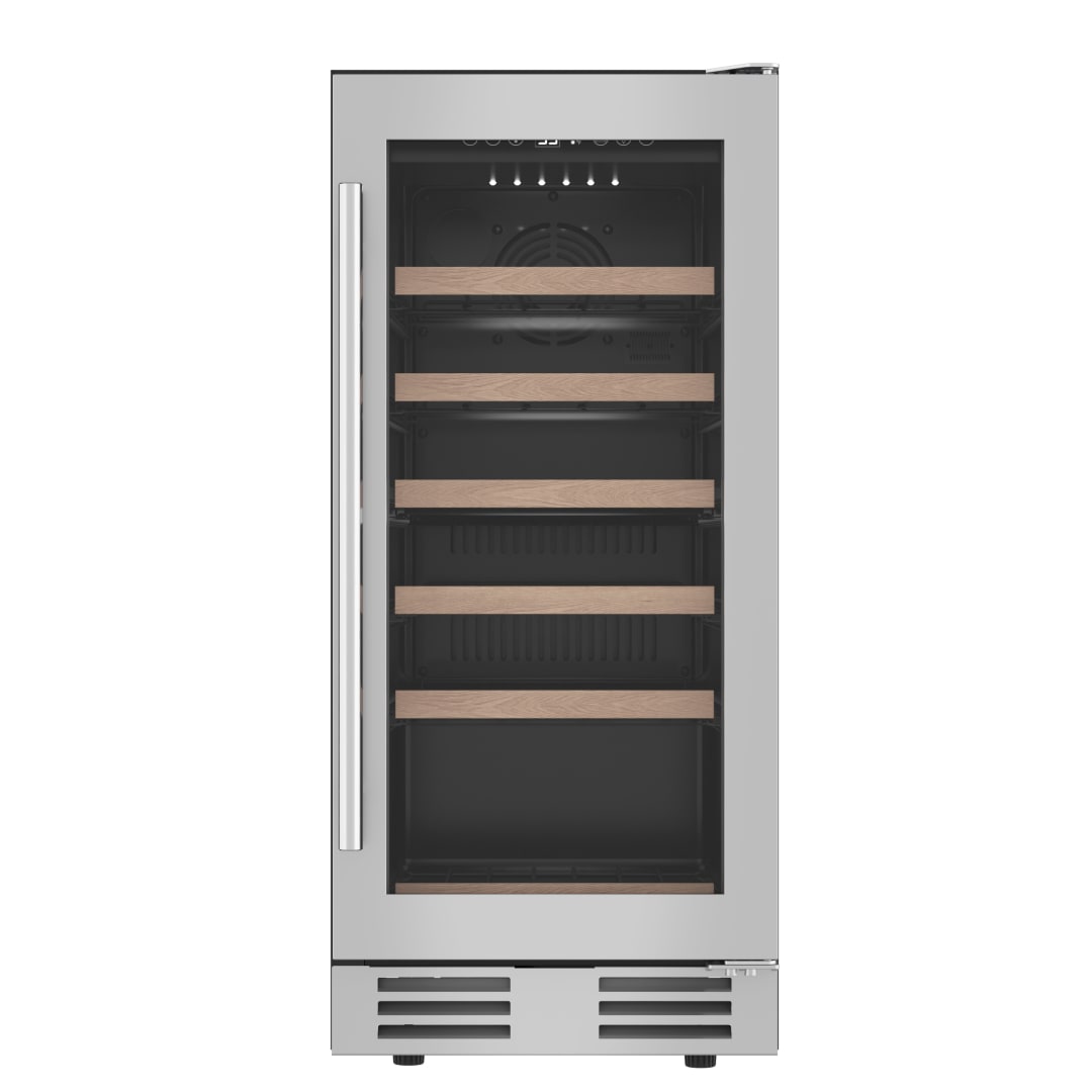 Avanti DESIGNER Series Wine Cooler, 28 Bottle Capacity, Stainless Steel and Wood Shelving, Compact Under Counter Design (WCF281E3SS)