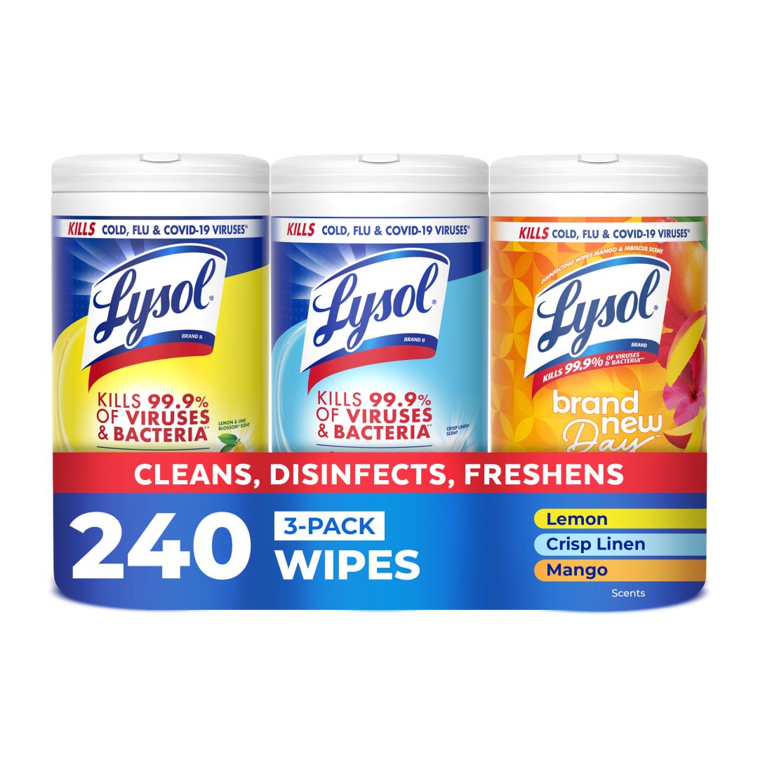 LYSOL® Disinfecting Wipes - (1 Lemon + 1 Crisp Linen + 1 Brand New Day Mango & Hibiscus) 2/(3x80) ct.