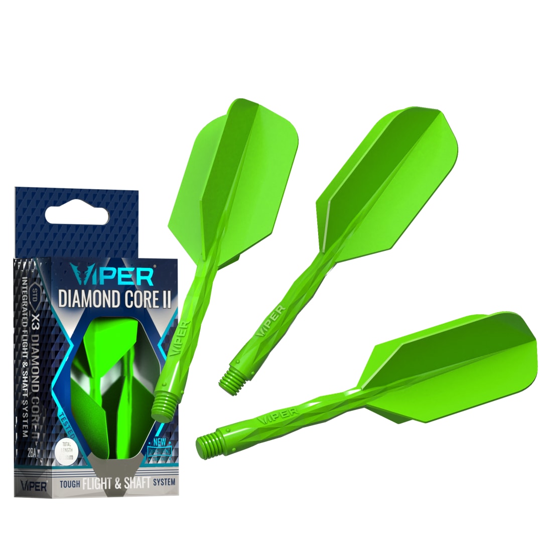 Viper Diamond Core II Integrated Dart Flight & Shaft System - Medium Shaft, Slim Flight - Neon Green