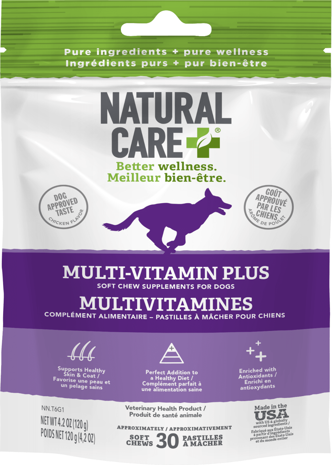 Natural Care Multivitamin Plus Soft Chews for Dogs ENG/FR - Essential Vitamins and Minerals for Active Dogs - 30 Soft Chews
