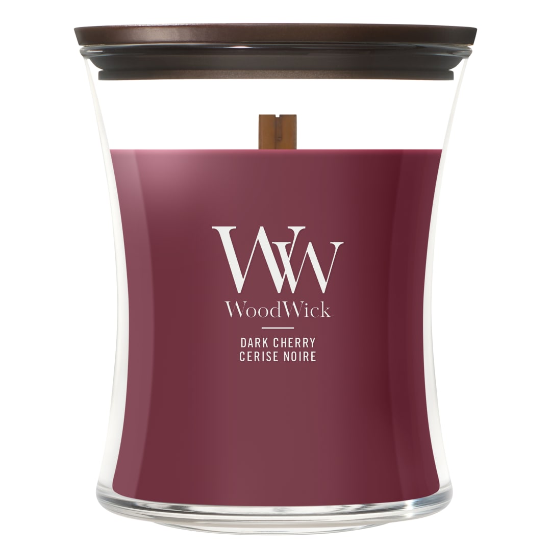 WoodWick Vela perfumada | Vela de tamaño mediano en forma de reloj de arena | Dark Cherry | Regalos perfectos para mujeres