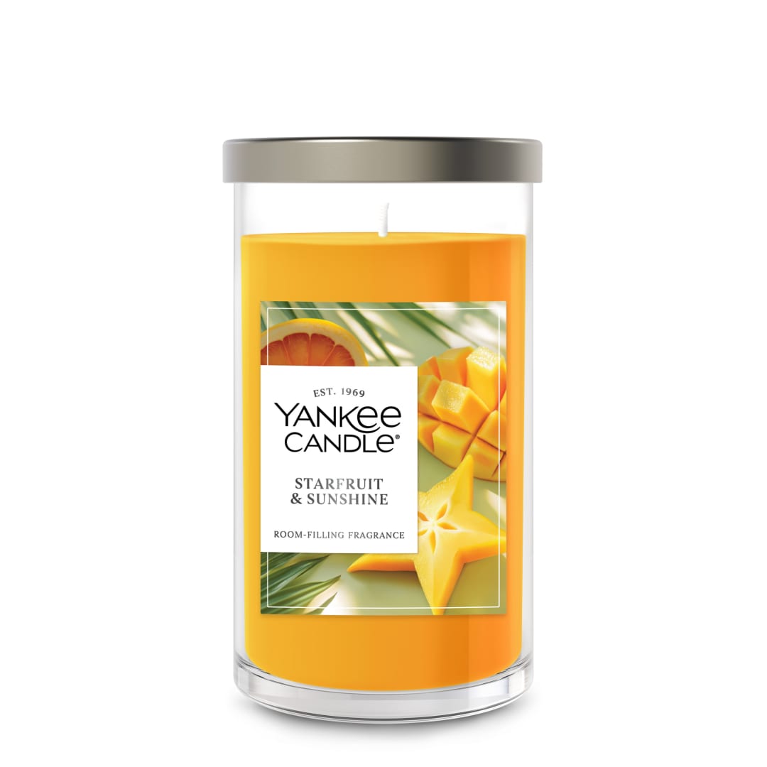 Yankee Candle Medium Pillar Scented Candle with up to 115 Hour Burn Time, Premium Plant Wax Blend for Consistent Burn, 14.25 oz Pillar Candle with Room Filling Fragrance, Starfruit & Sunshine