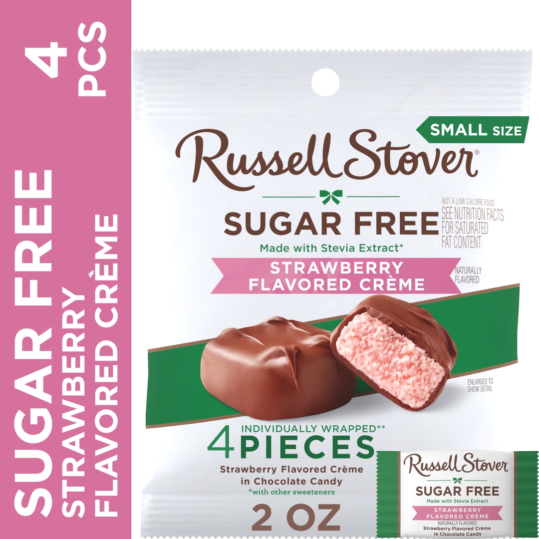 RUSSELL STOVER Sugar Free Strawberry Flavored Crème Candy, 2 oz. bag