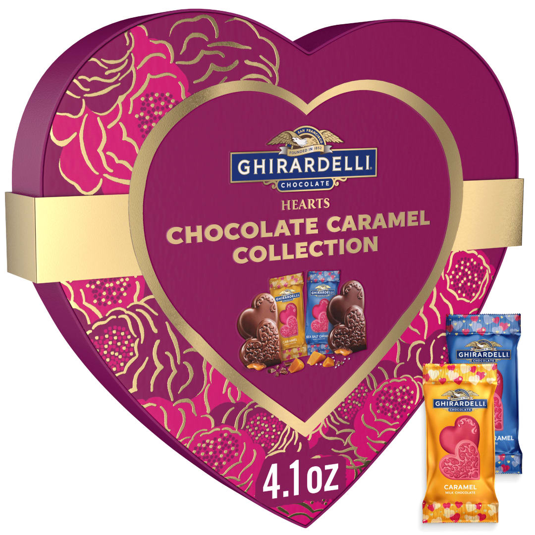 GHIRARDELLI Chocolate Caramel Hearts Collection Heart Shaped Box, 4.1 oz