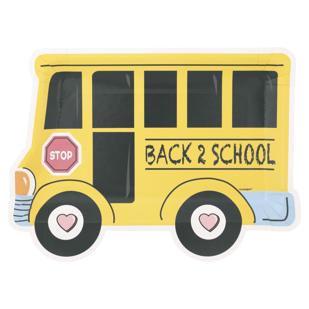 Back to School "Back 2 School" Bus-Shaped 10.25" Dinner Plates, 8ct