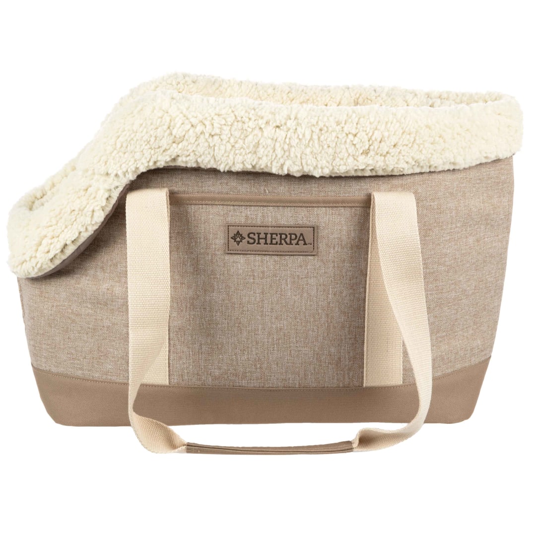 Sherpa Luxe Tote Fashionable Pet Carrier with Plush Drop-in Liner, Tan, Medium