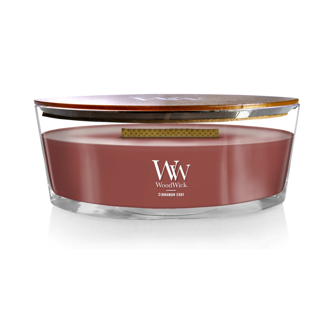 WoodWick® Cinnamon Chai Scented Ellipse Candle, Crackles as it Burns, Up to 50 hrs Burn time, 16oz