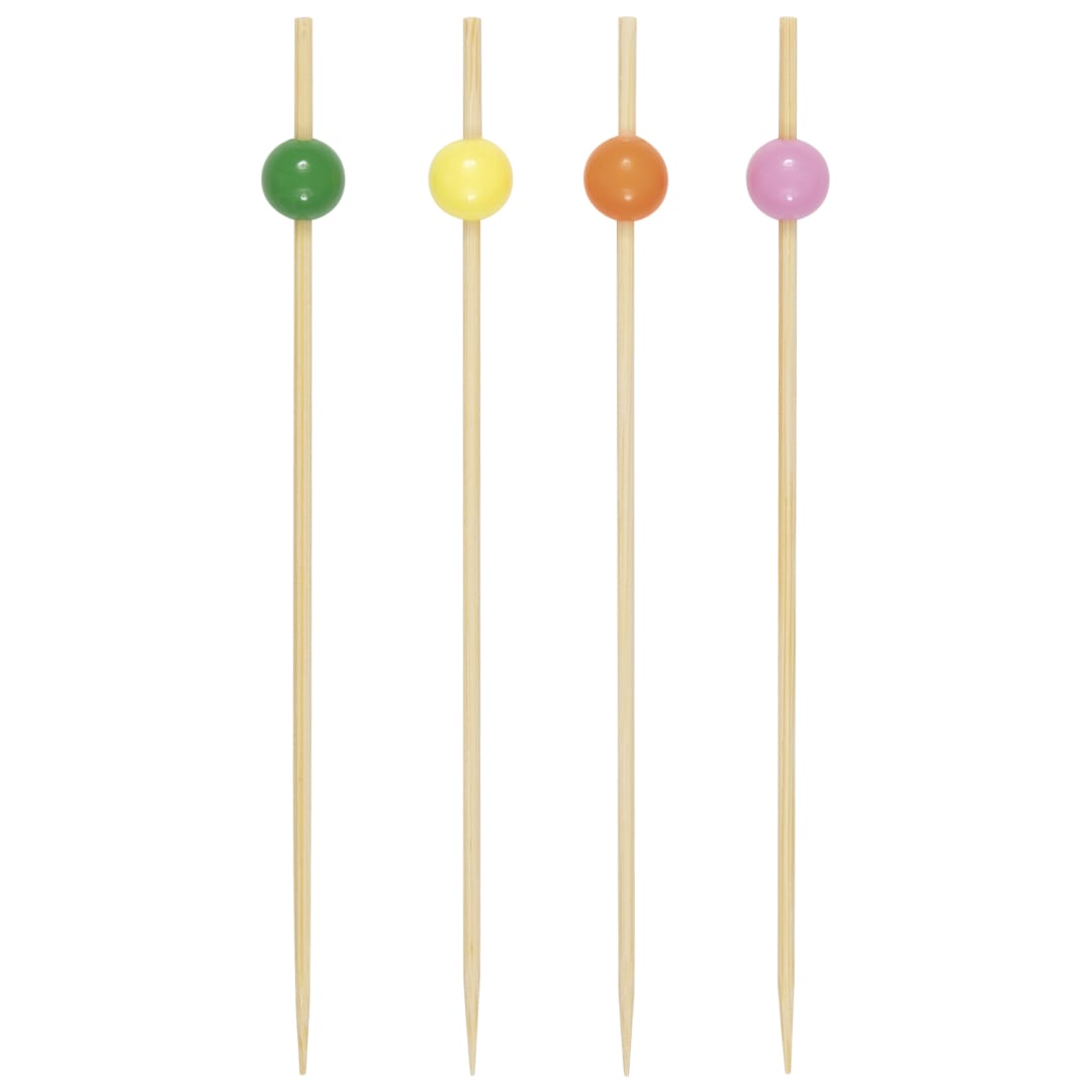 Assorted Color Bead Topped Bamboo Cocktail Picks, 20ct