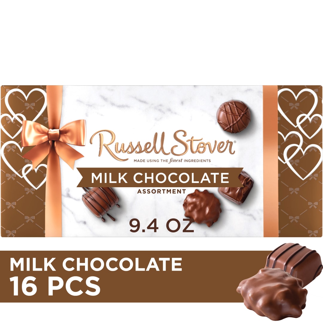 RUSSELL STOVER Valentine's Day Heart Milk Chocolate Candy Assortment Gift Box, 9.4 oz.