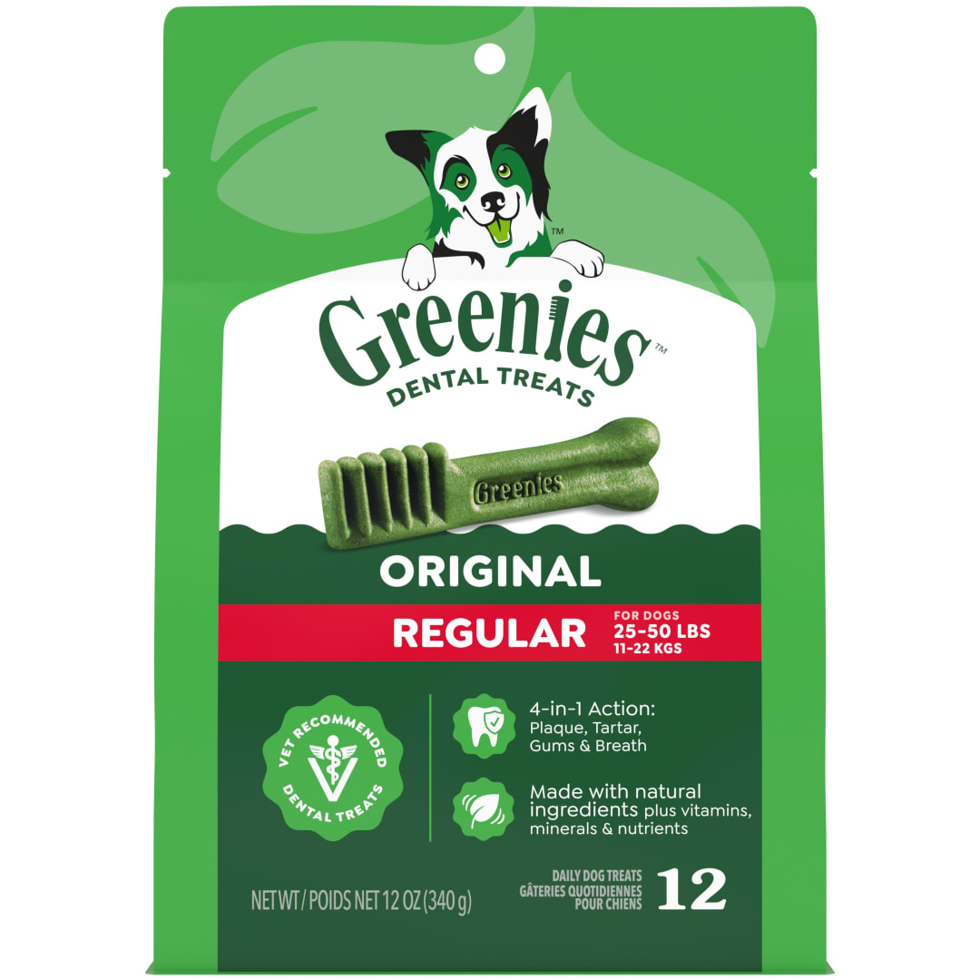 GREENIES Original Regular Natural Dental Care Dog Treats, 12 oz. Pack (12 Treats)