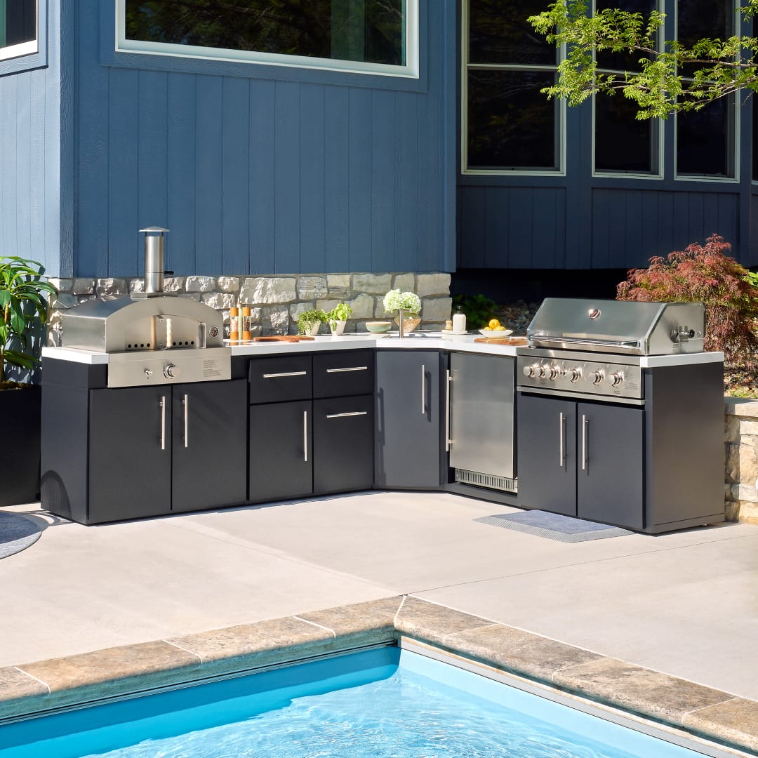 Emory Corner Outdoor Kitchen Island - Combo - 38 Grill/ 32 Pizza Oven