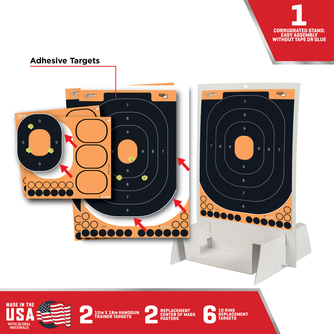 EZ Aim® Firearm Trainer Kit, 14"W x 22"H Target Stand, 25-Targets, 0.6 lbs., Black