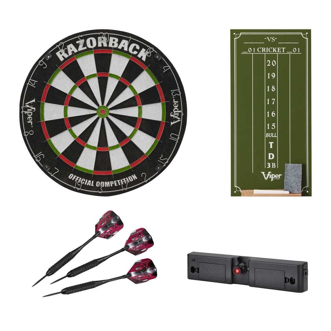 Viper Razorback Sisal/Bristle Dartboard with 22 Gram Steel Tip Darts, Throw Line Light & Small Chalk Scoreboard