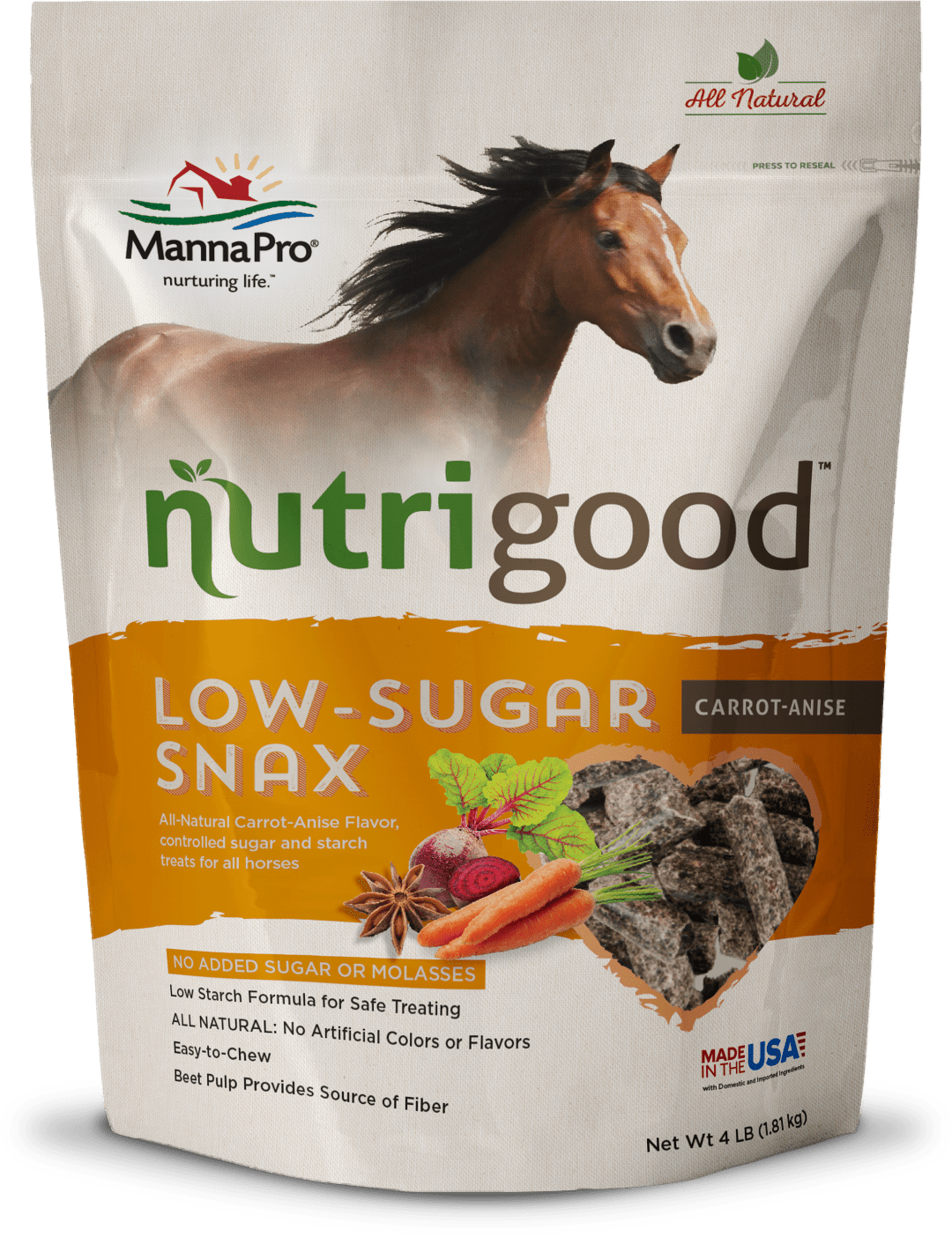 Nutrigood® Low-Sugar Snax for Horses – Carrot Flavor Horse Treats (4 pounds)