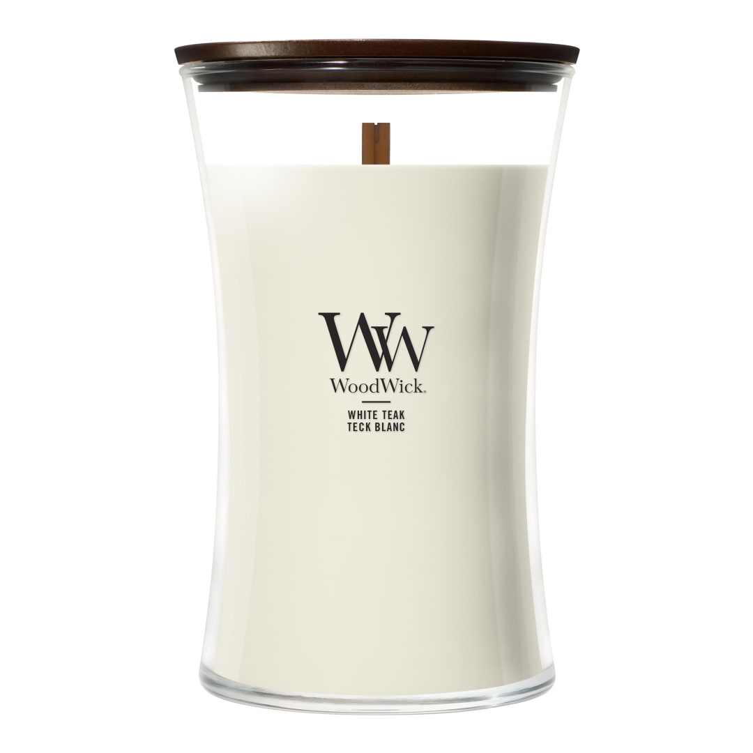 WoodWick | Vela grande | White Teak | Un gran regalo para mujeres