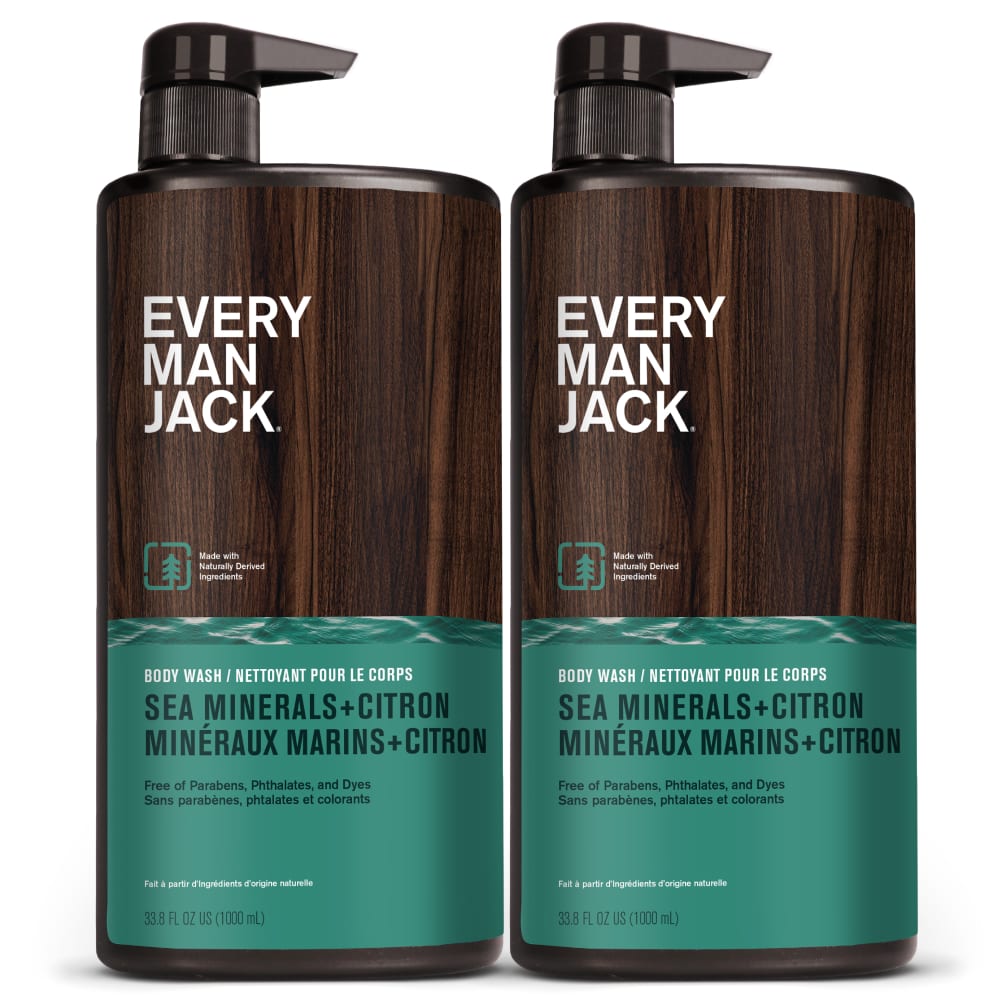 Every Man Jack Men’s Hydrating Body Wash for All Skin Types - Cleanse and Hydrate Skin with Naturally Derived Marine Extracts, Coconut Oil, and a Sea Minerals + Citron Scent - 33.8 fl. oz. - 2 Bottle