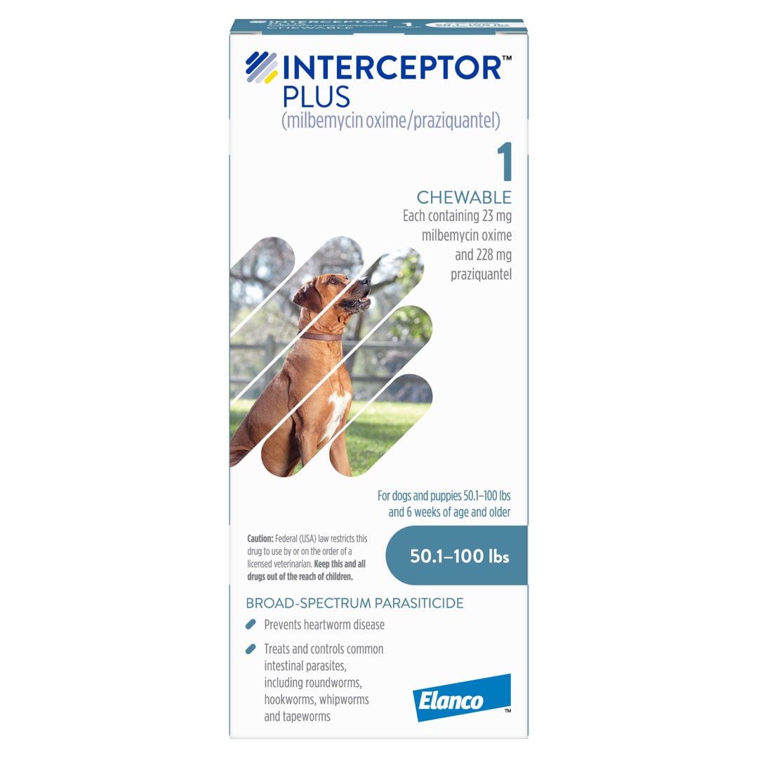 Interceptor Plus Prevention for Heartworm + 4 Other Worms for Dogs 50.1-100 lbs. | 1 Chew, 1-Month Supply