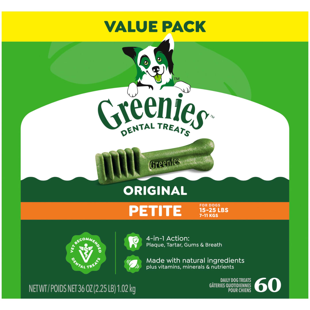 GREENIES Original Petite Natural Dog Dental Care Chews Oral Health Dog Treats, 36 oz. Pack (60 Treats)