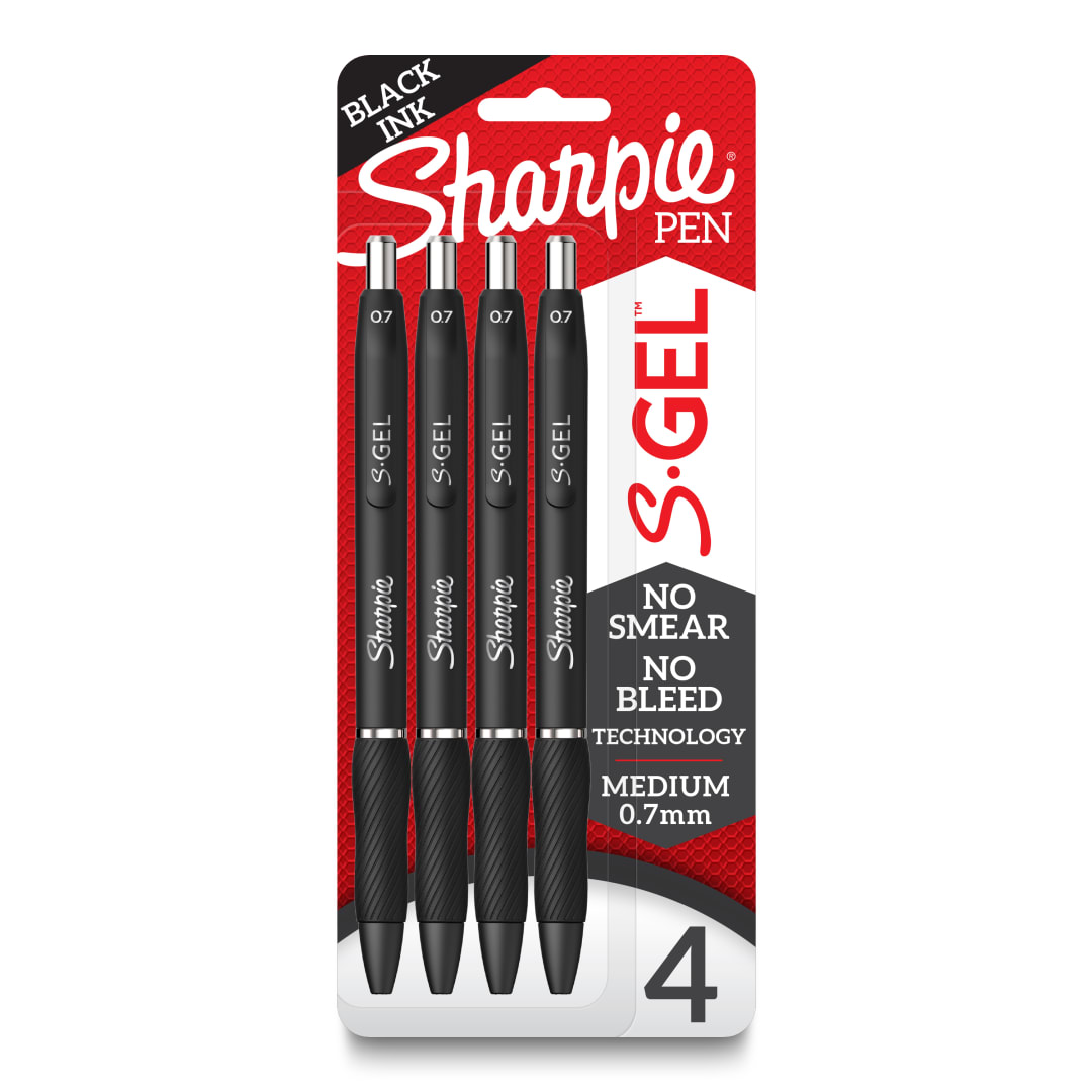 SHARPIE GEL 0.7MM 4CT BLACK RFID