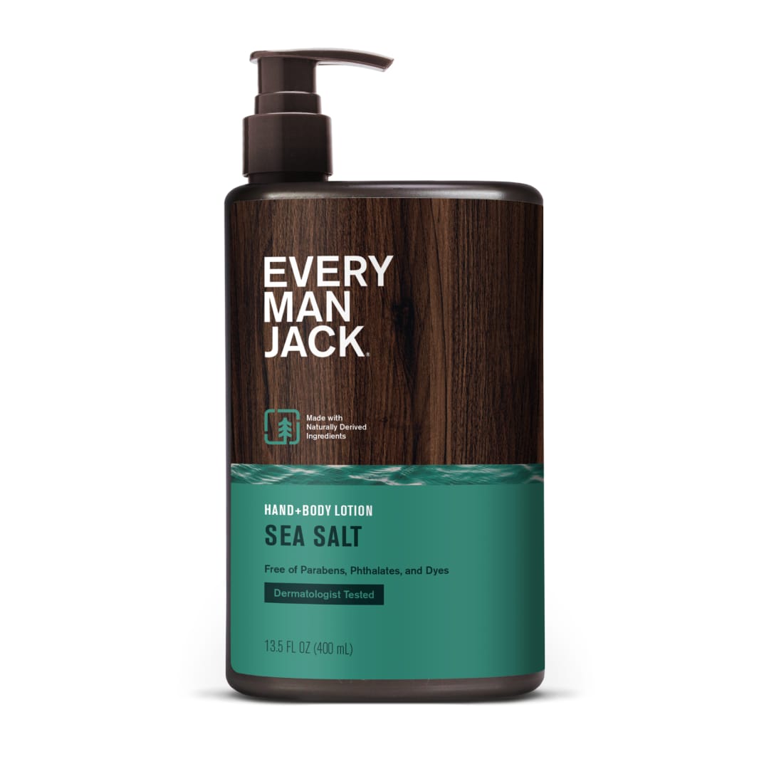 Every Man Jack Mens Sea Salt + Citrus Hand & Body Lotion for All Skin Types - Dermatologist Tested & Hypoallergenic - Nourish Skin with Lightweight Fast Absorbing Natural Lotion - 13.5oz