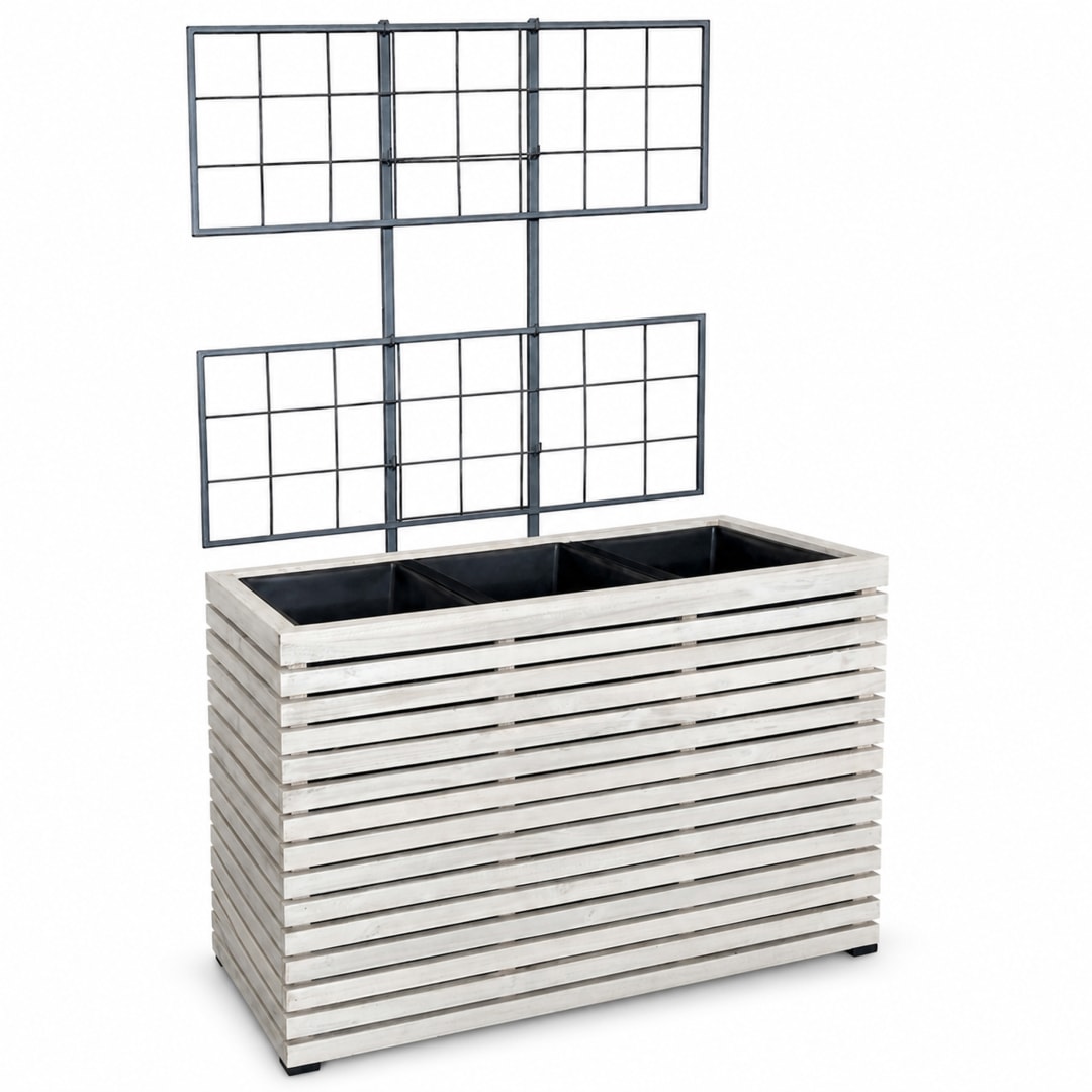 Modern Indoor/Outdoor 32.28 in. White Acacia Wood Tall Planter Box with Trellis