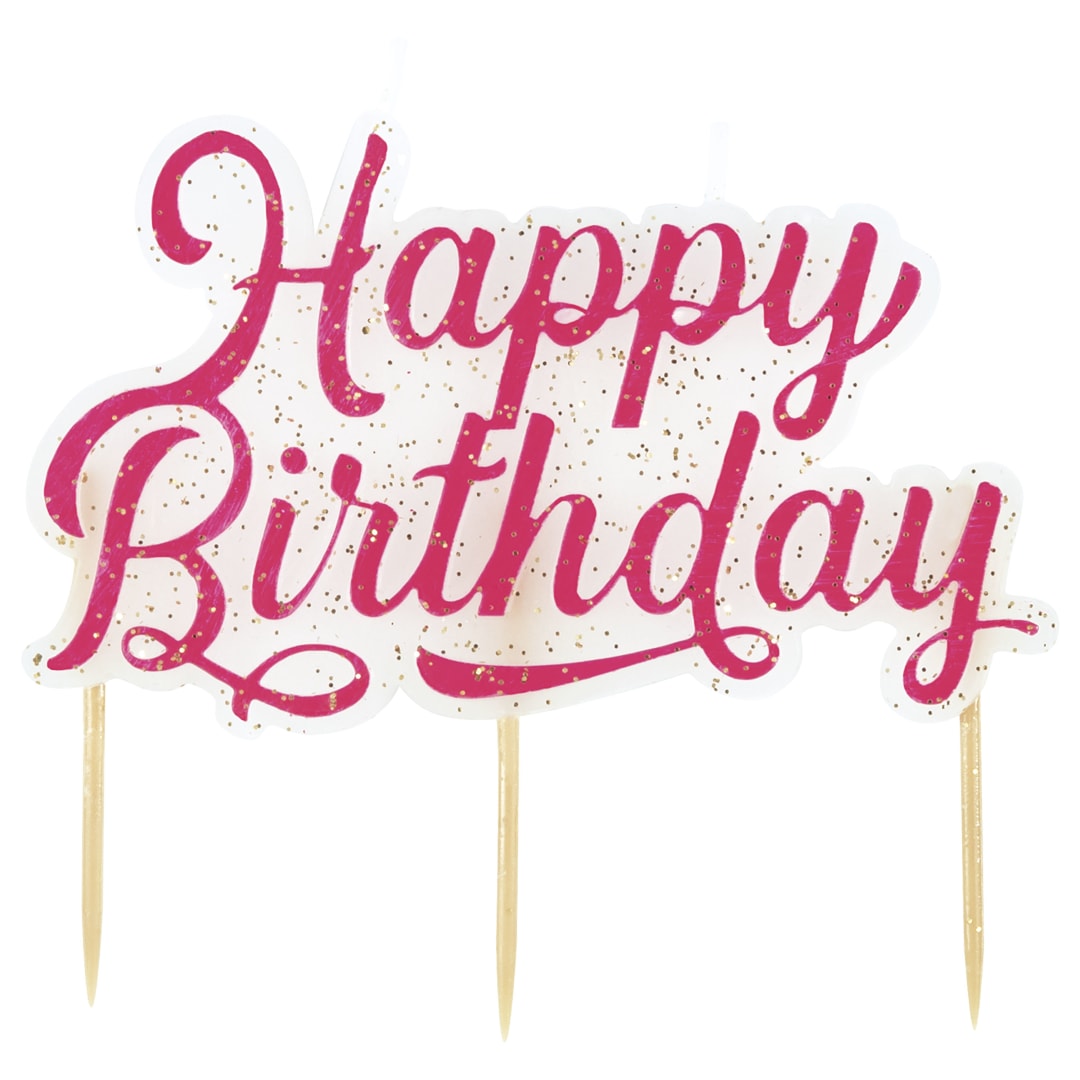 Pink Large "Happy Birthday" Pick Candle