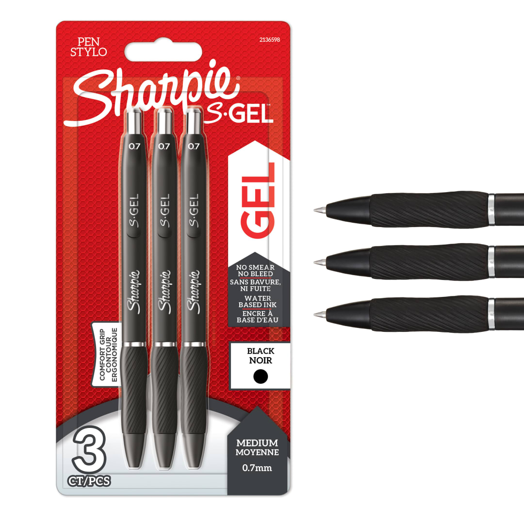 Sharpie S-Gel | Bolígrafos de gel | Punta mediana (0,7 mm) | Tinta negra | 3 unidades