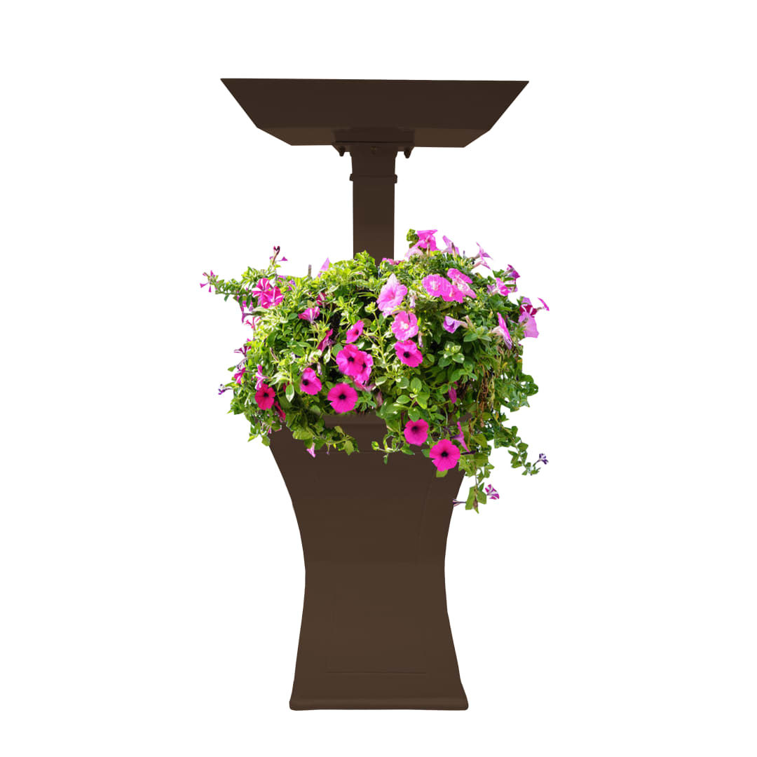 Modern Square Cast Aluminum Metal 40-in Brown Bird Bath and Planter Vase Combo