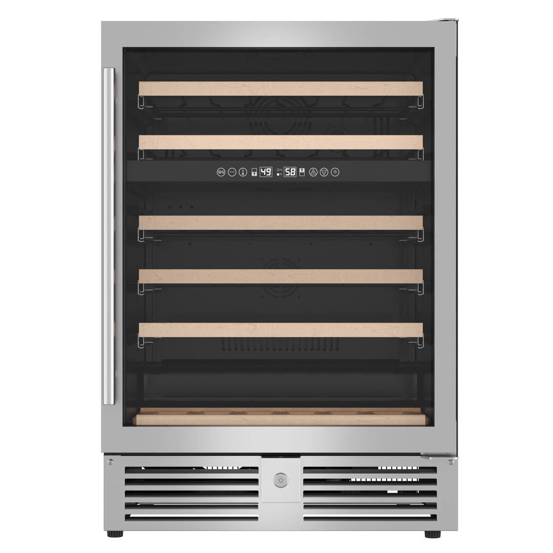 Avanti Dual-Zone Wine Cooler, 49 Bottle Capacity, in Stainless Steel with Wood Accent Shelving (WCR496DS)