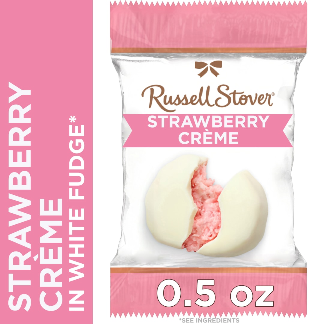 RUSSELL STOVER White Fudge Strawberry Crème Candy, 0.5 oz.