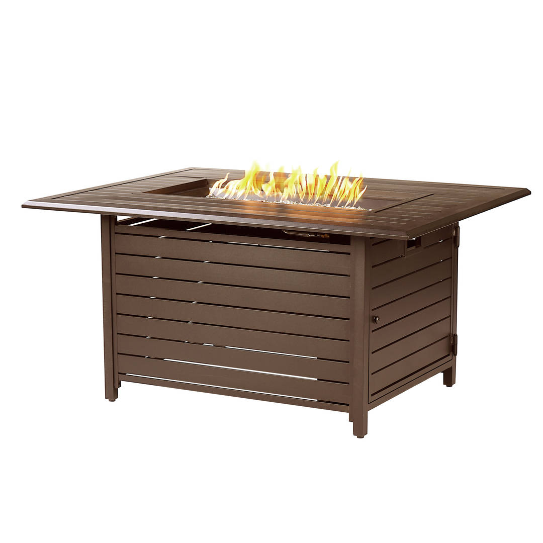 Rectangular 48 in. x 36 in. Aluminum Propane Fire Pit Table, Glass Beads, Two Covers, Lid, 55,000 BTUs in Brown Finish