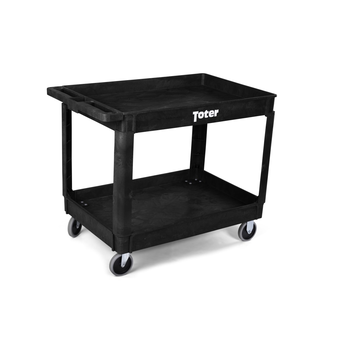 Material Handling Utility Cart with Lipped Top and Straight Handle (L) 44" x (W) 25.3" x (H) 32.3" - Black