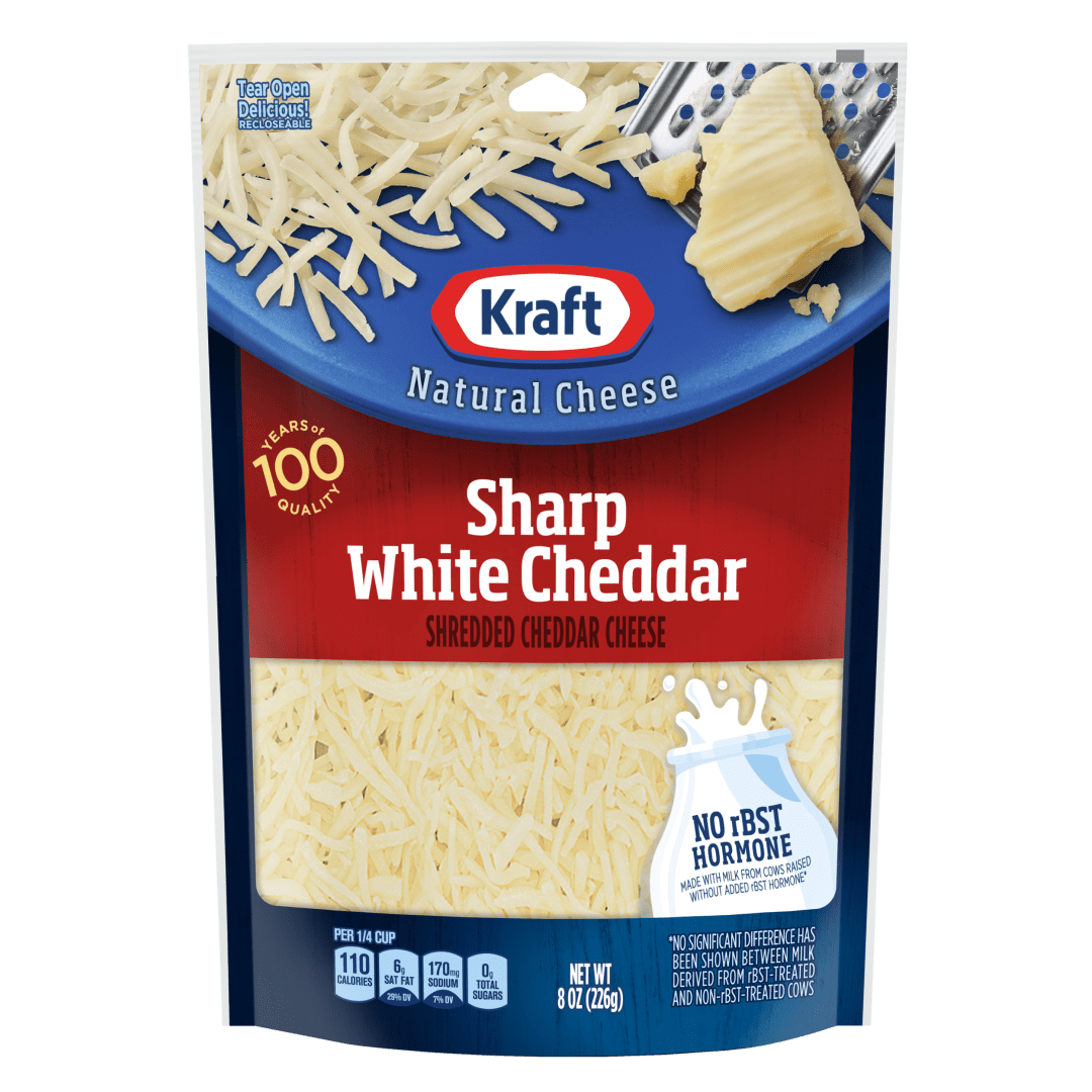 Kraft Sharp White Cheddar Shredded Cheese, 8 oz Bag