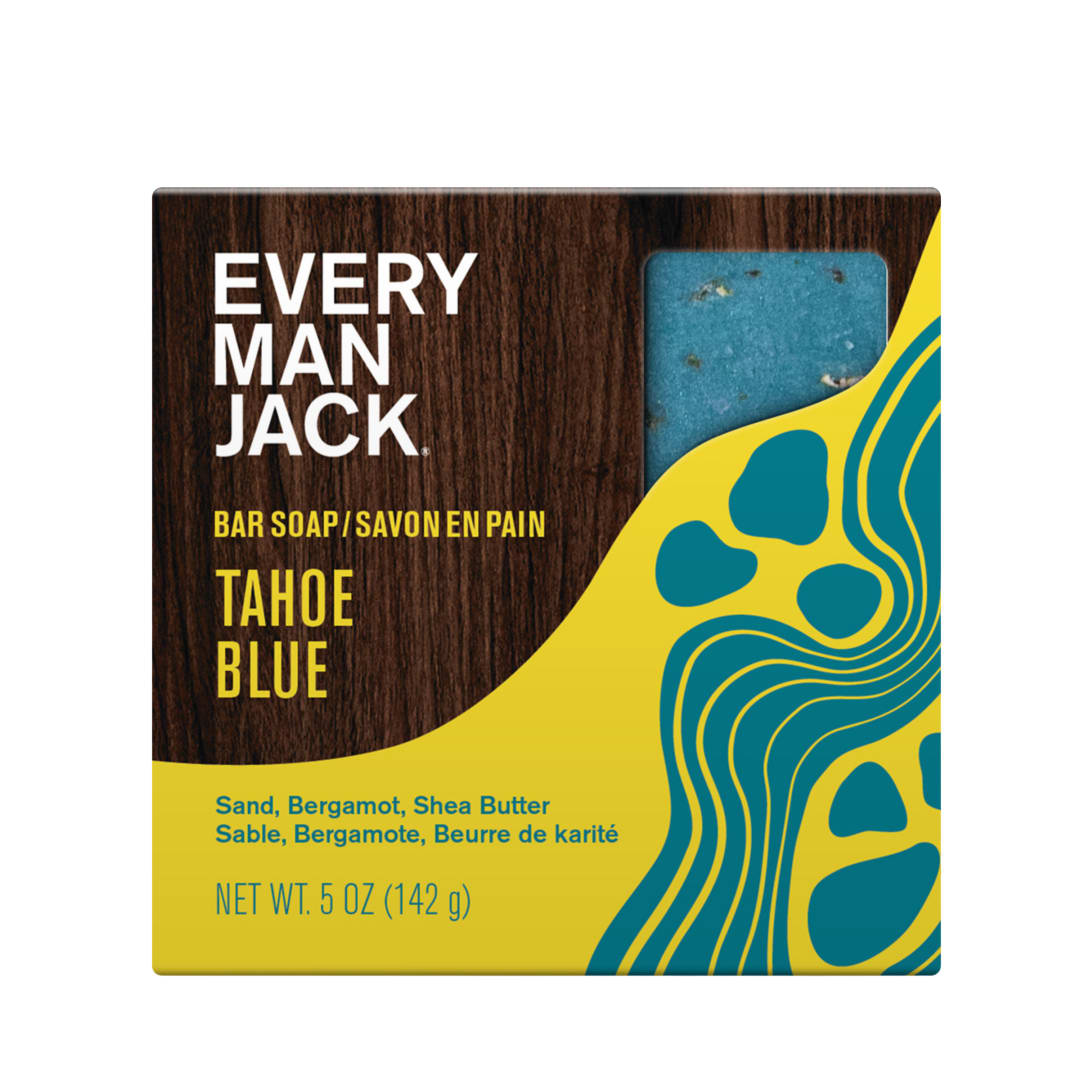 Every Man Jack Cold Plunge Mens Bar Soap - Tahoe Blue Scent with notes of Bergamot, Lemon, Freshwater Mist - Deeply Cleans, Hydrates with Naturally Derived Ingredients and Medium Grit - 142g