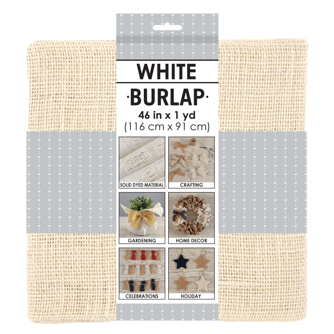 Allen Company Precut Natural Jute Burlap, Finished Edges, 46"W x 1-Yard, White