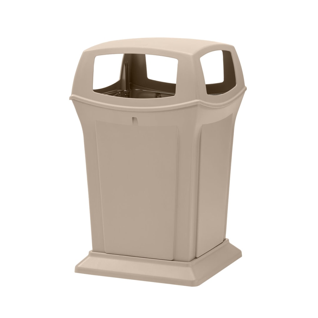 Rubbermaid Commercial Products Ranger 45-Gallon Trash Can with 4 Openings, Beige