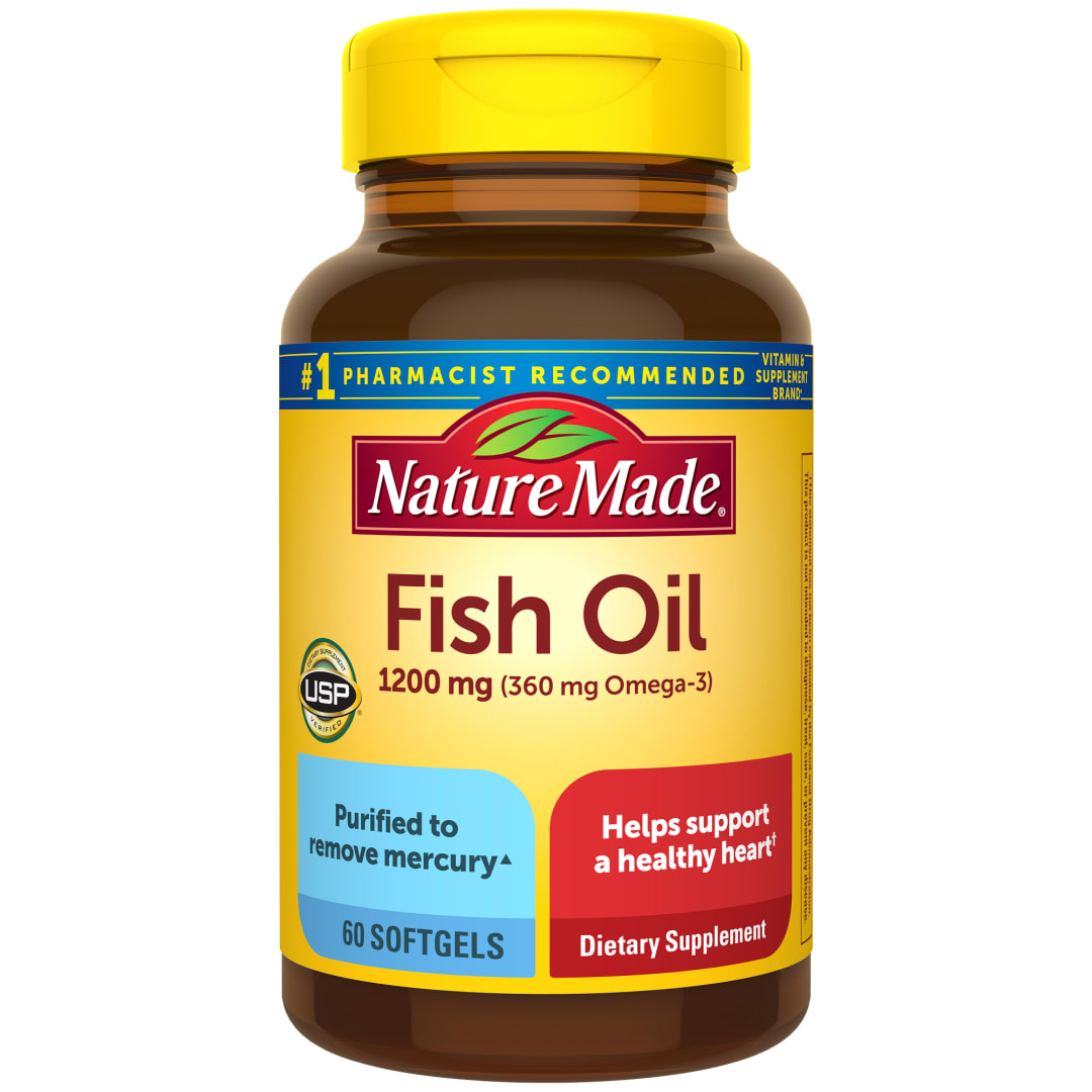 Nature Made Fish Oil 1200 mg Softgels, Fish Oil Supplements, Omega 3 Fish Oil for Healthy Heart Support, Omega 3 Supplement with 60 Softgels, 30 Day Supply