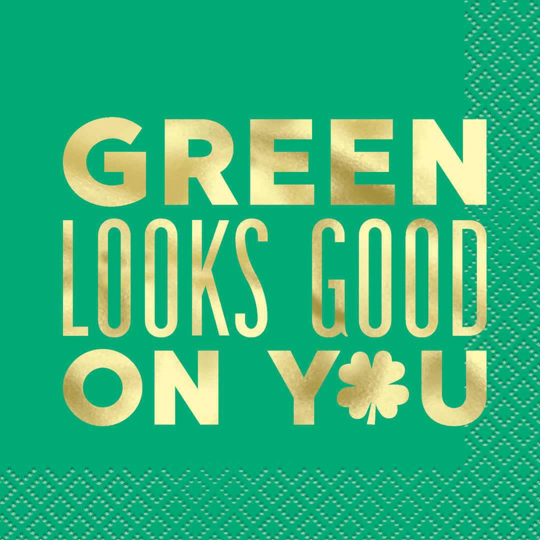 Charming Shamrock "Green Looks Good on You" Beverage Napkins, 16ct - Foil Stamping
