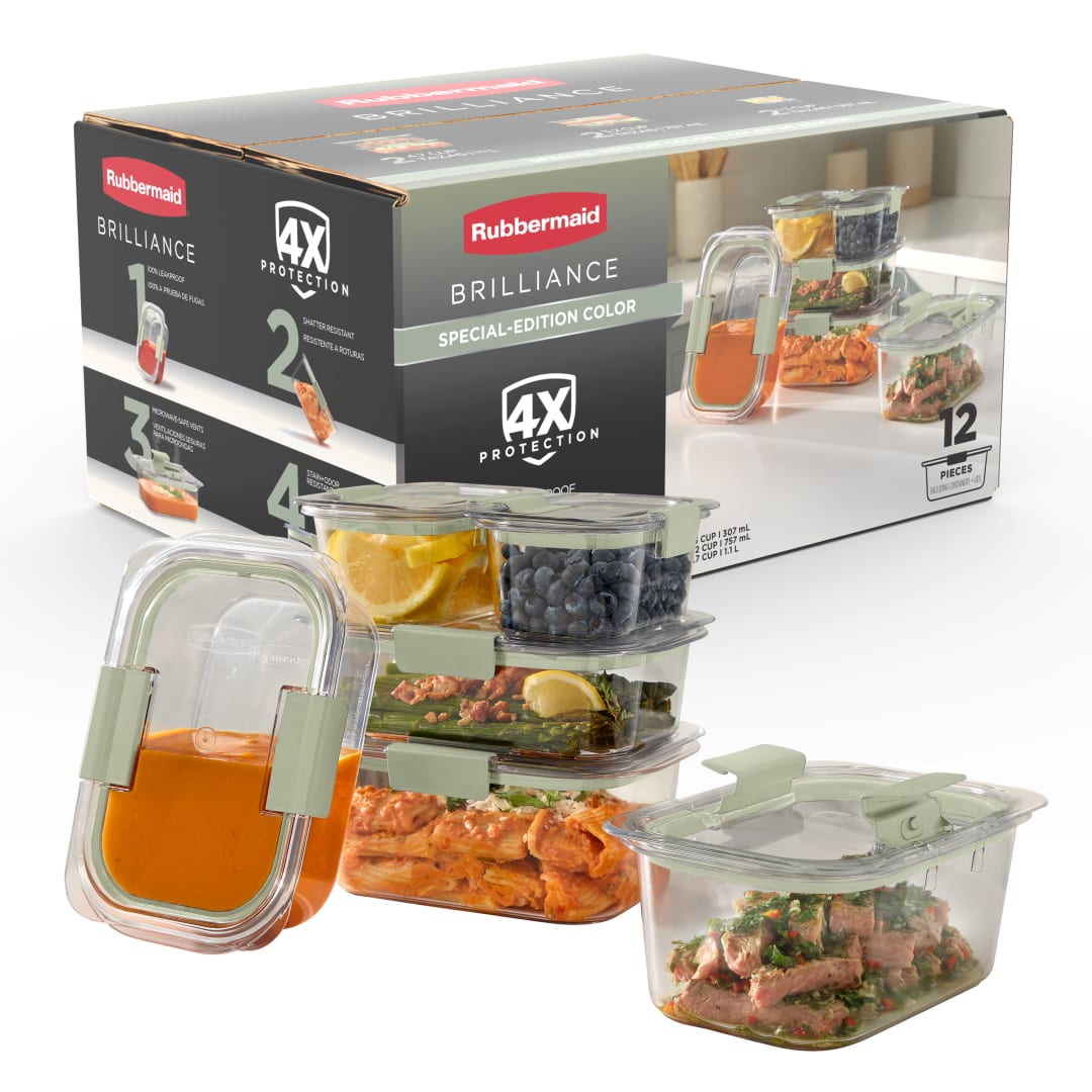 Rubbermaid Brilliance Special-Edition Sage Green 12-Piece Set, Meal Prep Containers, Leakproof Food Storage Containers