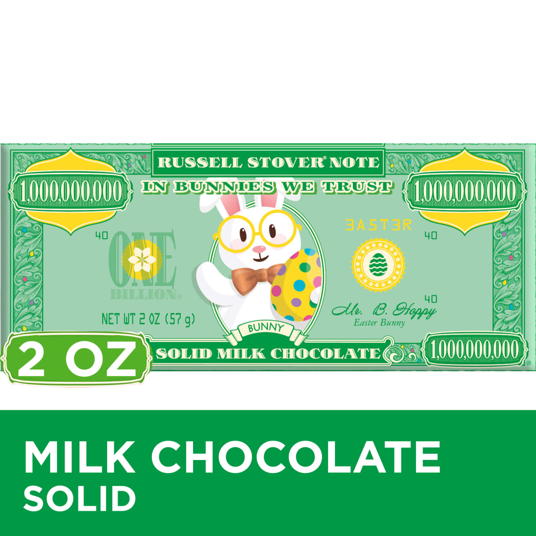 RUSSELL STOVER Easter Bunny Money Solid Milk Chocolate Candy Bar, 2 oz.