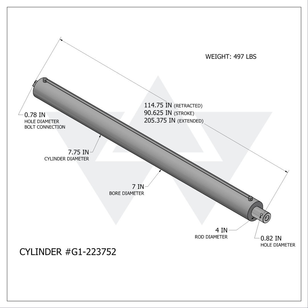 Galbreath™ Winch Cylinder, Double Acting (7" X 4" X 90.625")