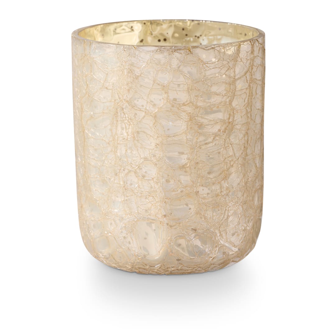 4628033300 - Winter White Crackle Glass Candle, White, STOCK: 216