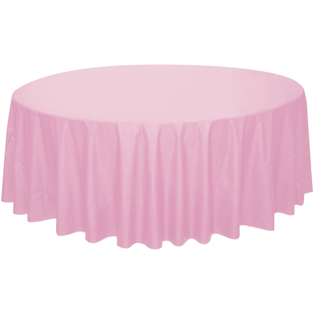 Lovely Pink Solid Round Plastic Table Cover, 84"