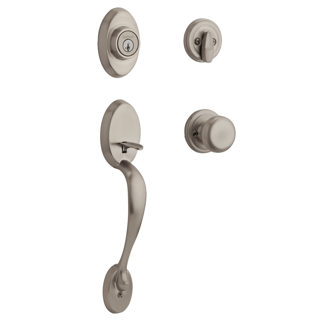 Chelsea Single Cylinder Handleset w/Juno Knob featuring SmartKey Security™ in Satin Nickel