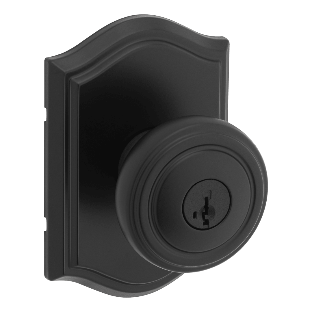 Henrik Arched Keyed Entry Door Lever in Matte Black featuring SmartKey Security