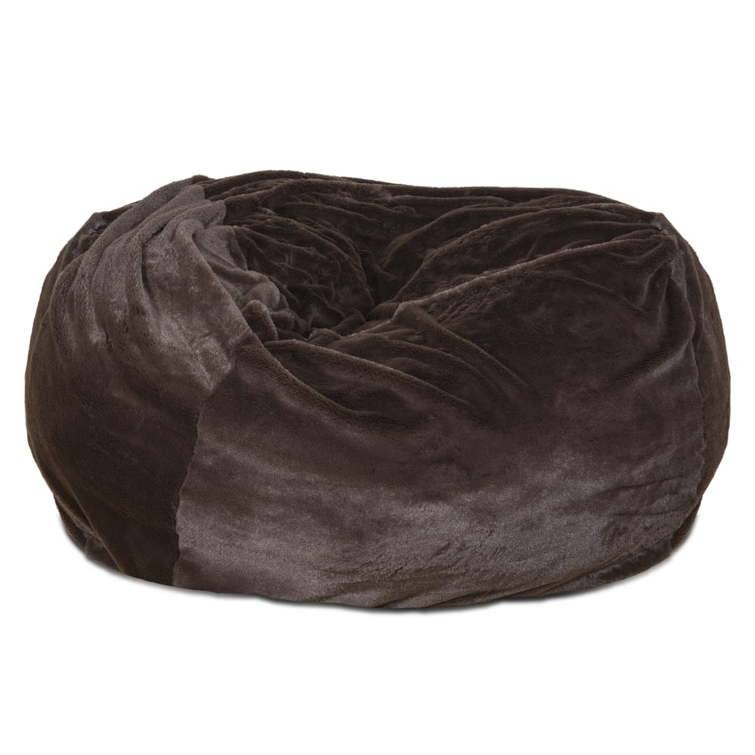 FurHaven Plush Faux Fur Orthopedic Fur Ball Dog Bed, Refillable Beanbag-Style, Espresso, Extra Large