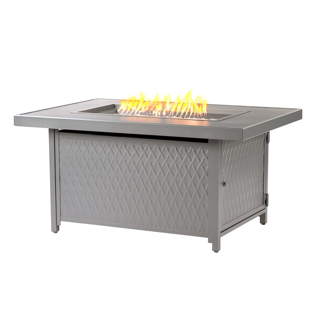 Rectangular 48 in. x 36 in. Aluminum Propane Fire Pit Table, Glass Beads, Two Covers, Lid, 55,000 BTUs in Grey Finish
